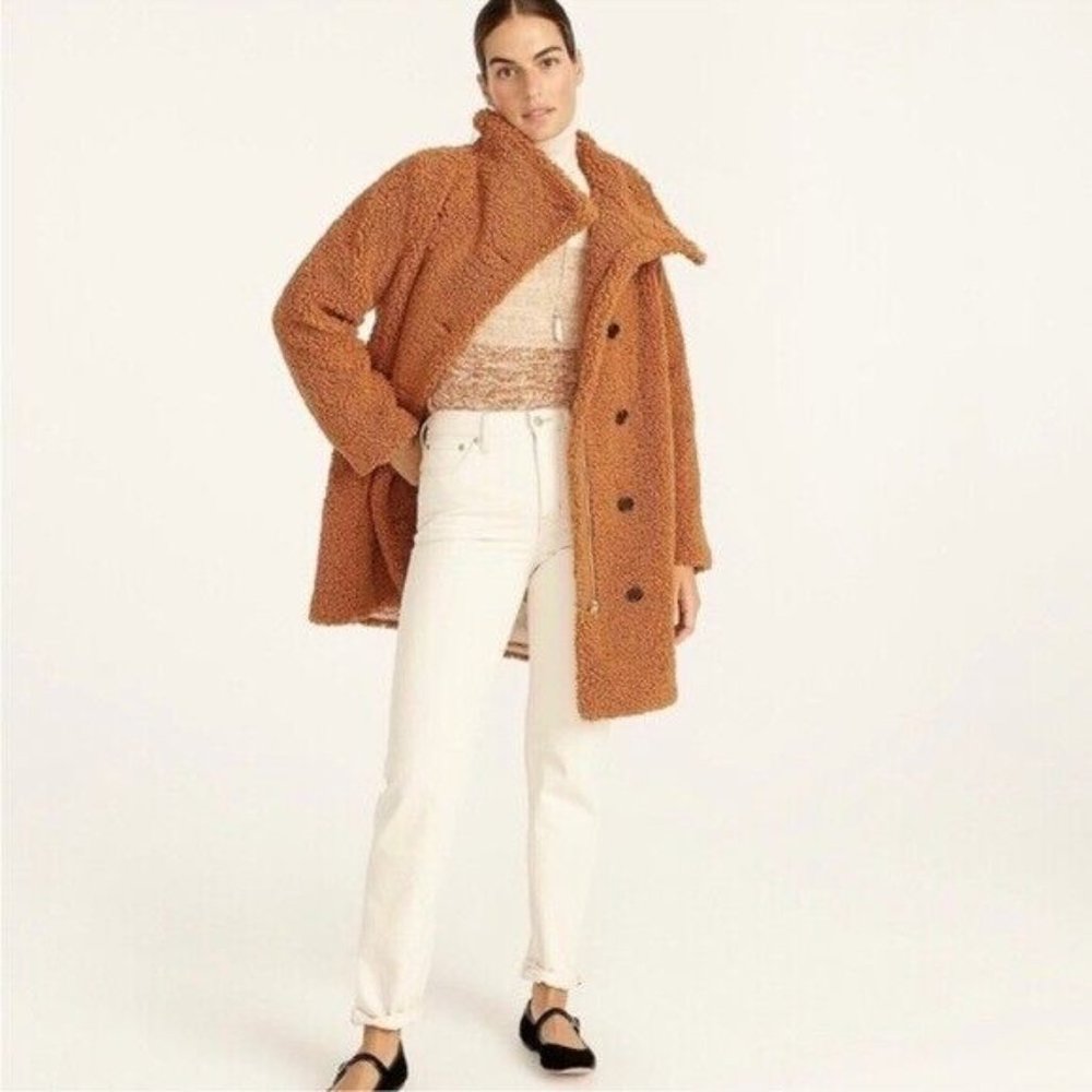 J Crew Villa Coat in Teddy Sherpa Brown Size 00 NWT‎ $248 BD166